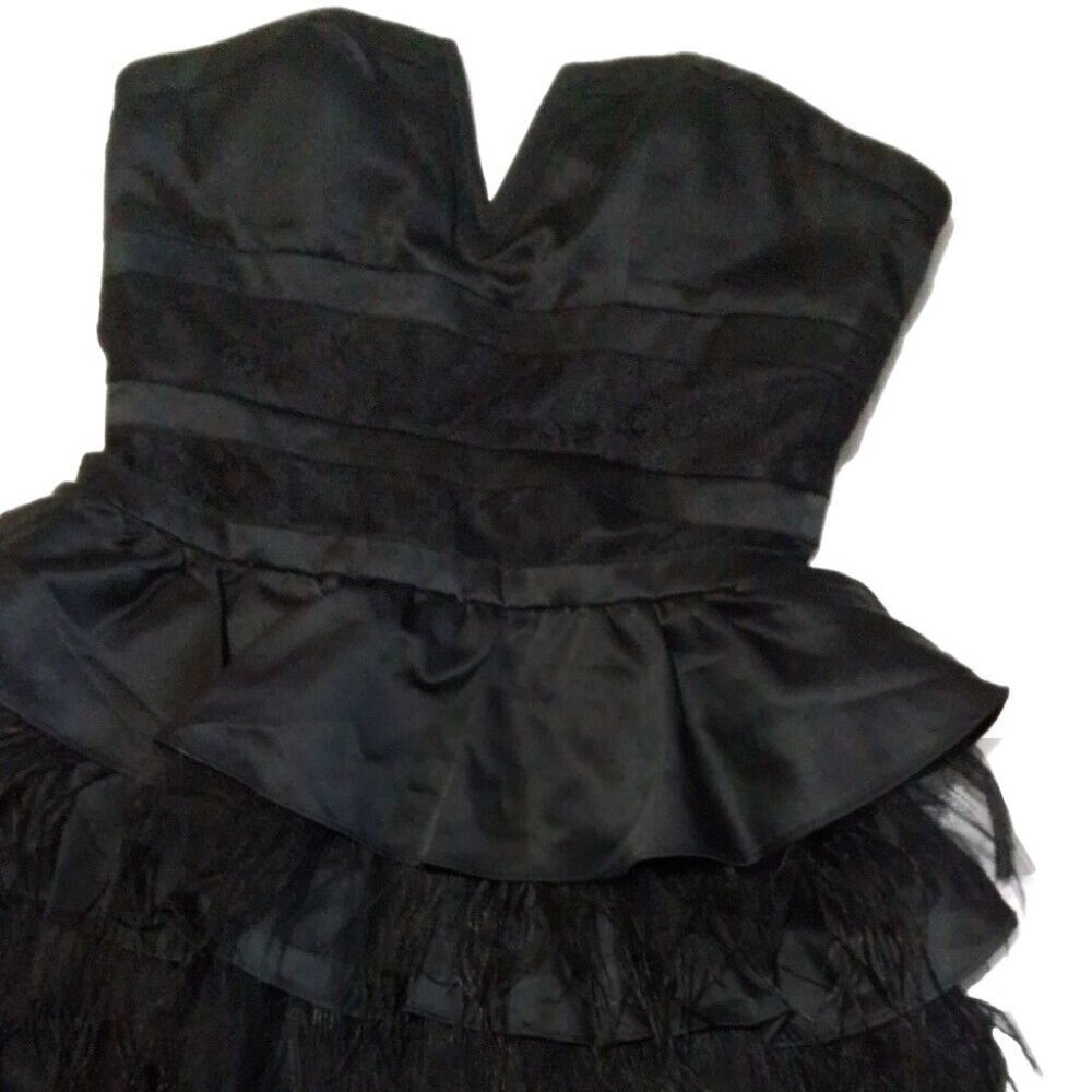 Mini Lace Black Feathers Taffeta Dress Size XXS B